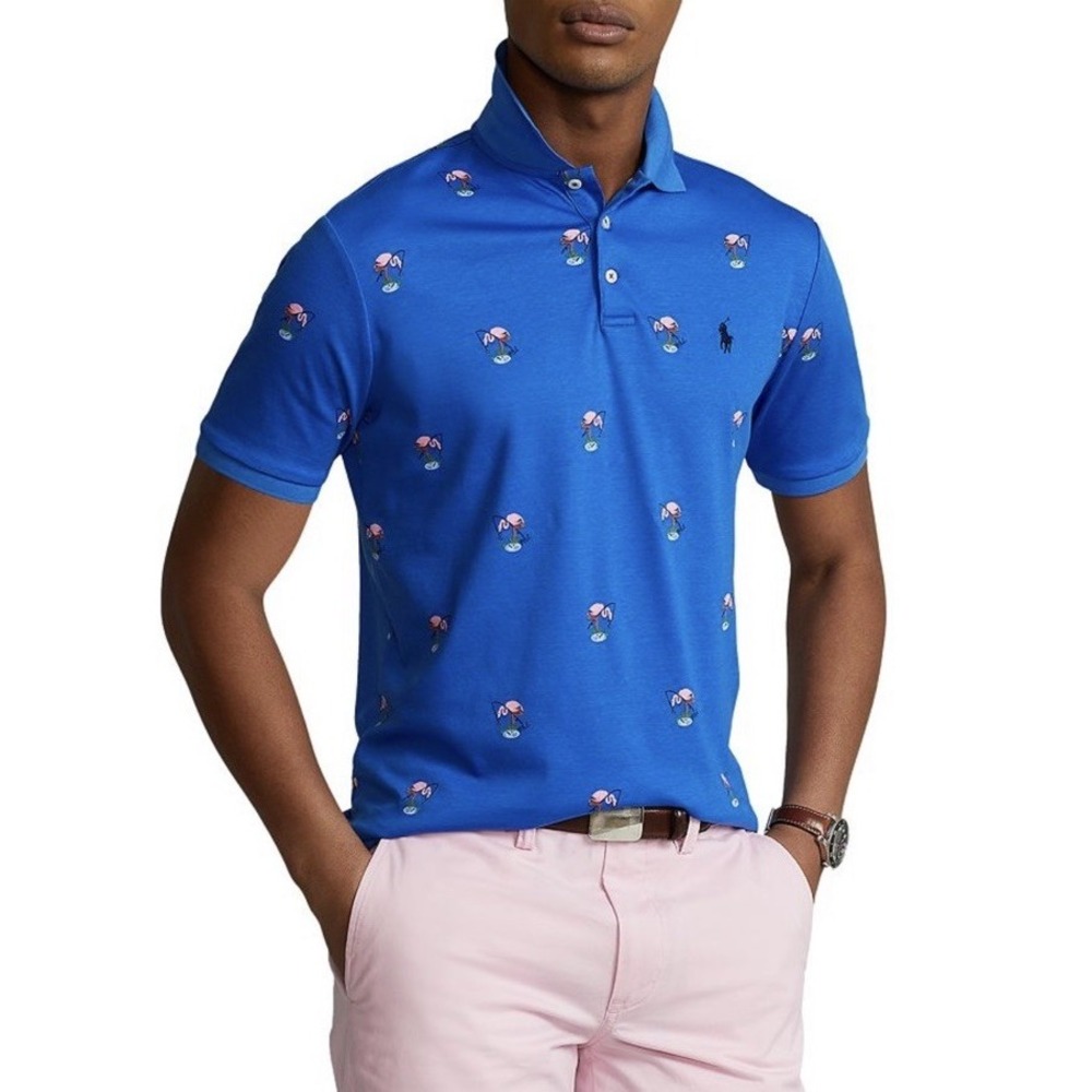 Polo Ralph Lauren Flamingo Polo Shirt Mens 3XLT Blue Classic Fit All-over Print